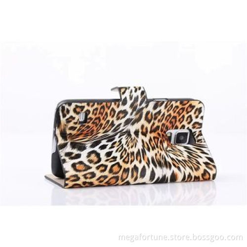 Leopard/Tiger Pattern Leather Case for Samsung Galaxy S5/9600, with Credit Card Holder and Bill Site